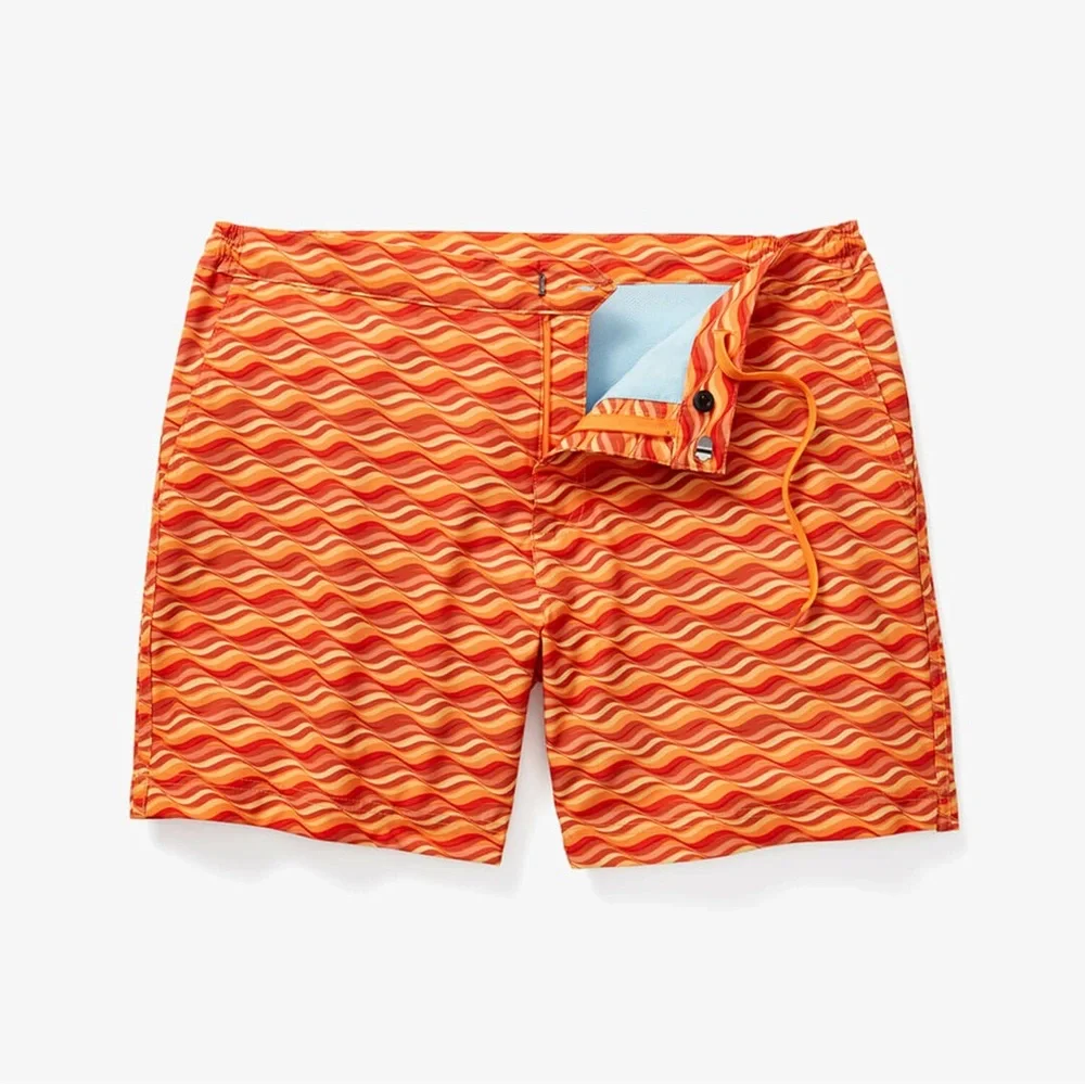 Fair Harbor Orange Wave Pattern Men’s Swim Trunks